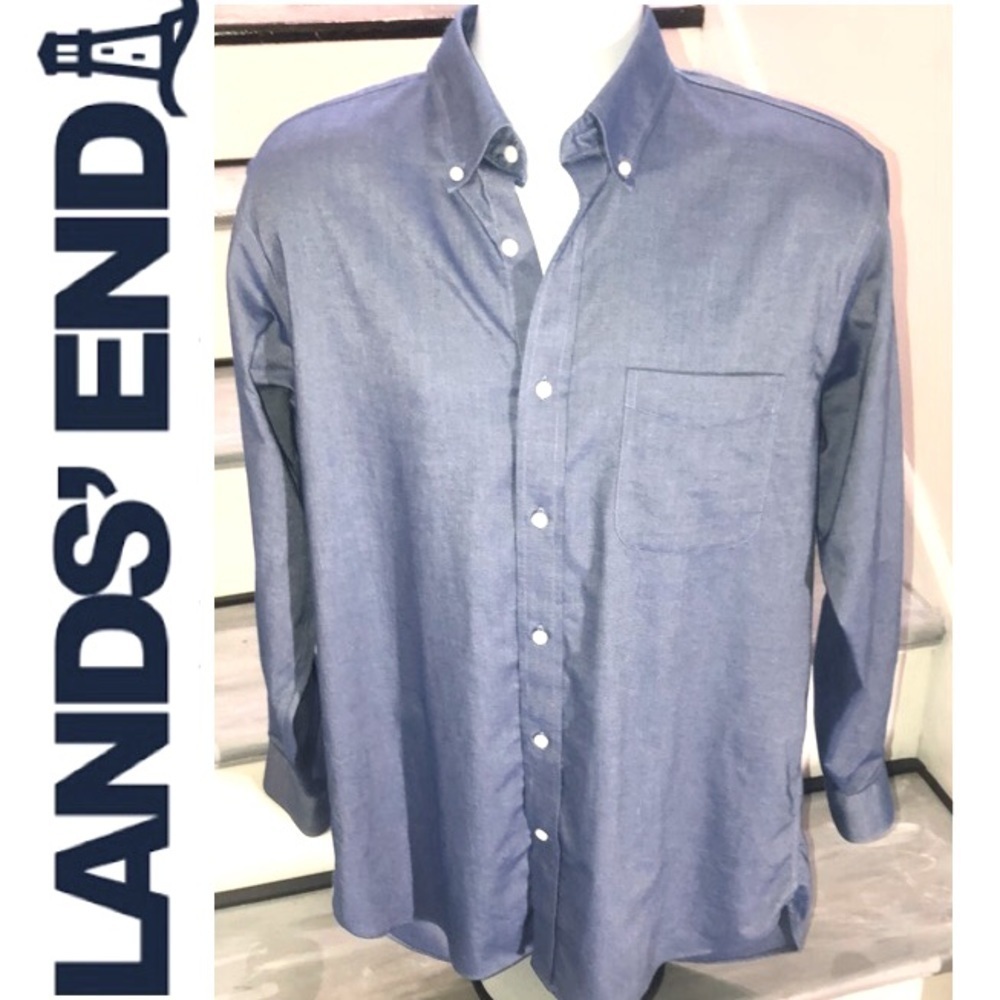 Land’s End Supima no iron Oxford Shirt Blue 15 1/2-33 Regular Fit